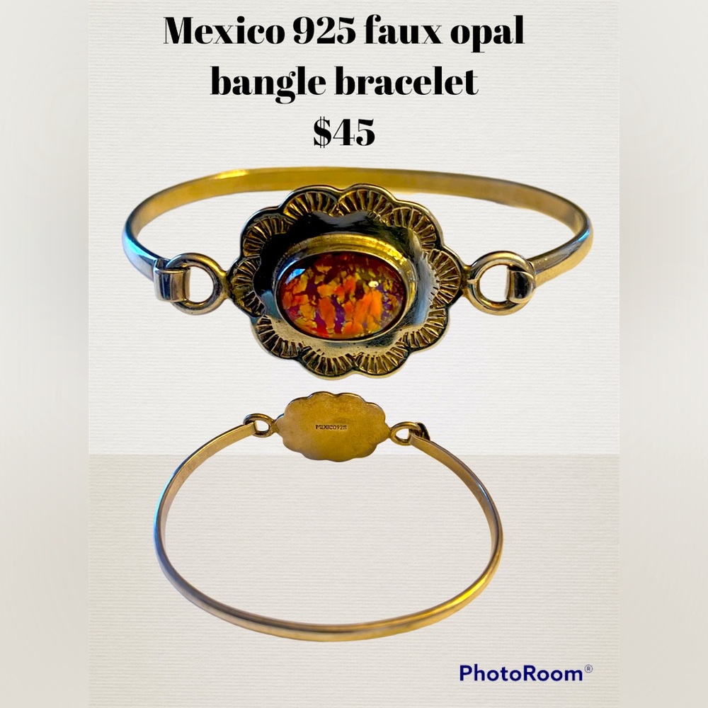 925 Mexico faux opal bangle bracelet